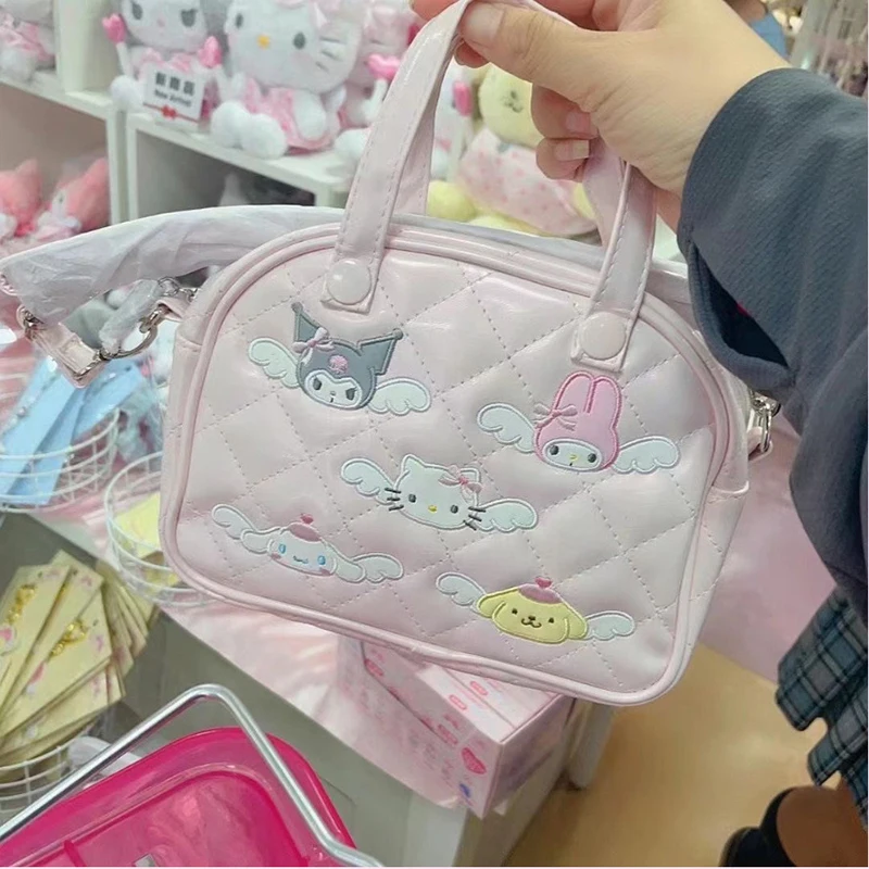 Sanrio Melody Cosmetic Bag Crossbody Shoulder Bag Cartoon Embroidery Clutch Girl Coin Purse Lipstick Earphone Card Storage Pouch