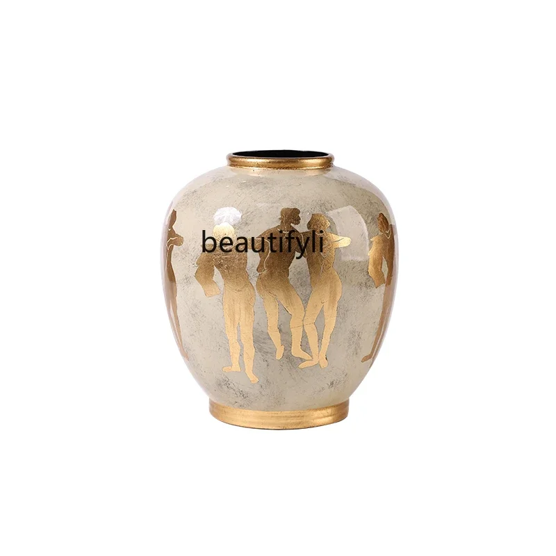 

Gold light luxury retro old ceramic vase entrance ornament