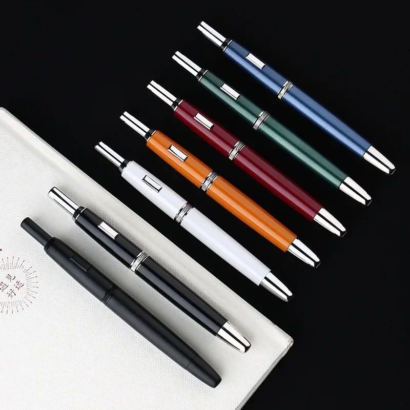 MAJOHN A1 Press Fountain Pen Telescopic Black Metal Baking Paint 0.5~0.7mm Nib Calligraphy Pen Stationery Business Writing Gifts