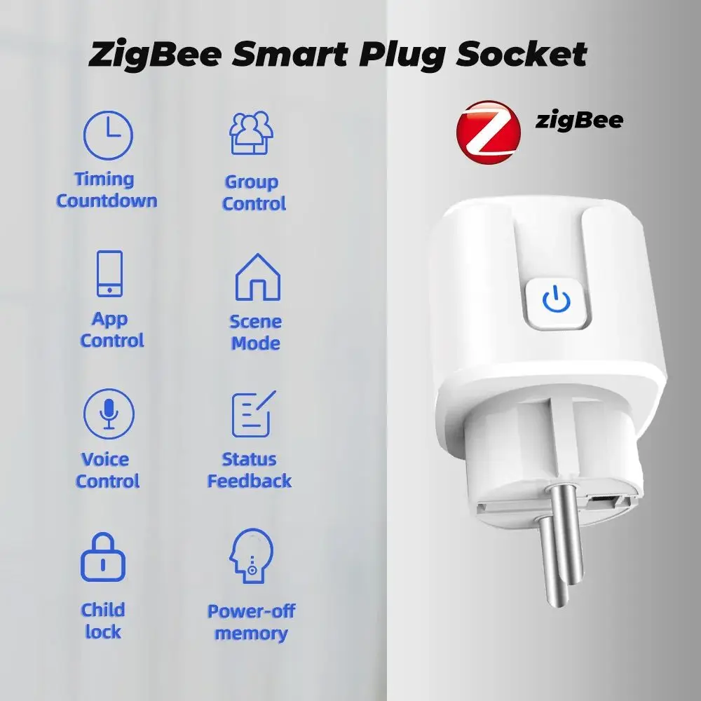 Tuya Zigbee Socket EU Plug 20A with Power Monitoring Timer Function Smart Outlet Socket Voice Control Support Google Home Alexa