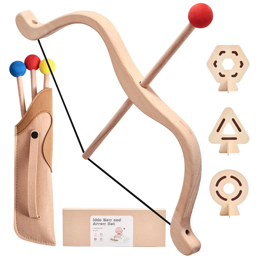

Childrens Wooden Montessori Outdoor Toys Kids Bow and Arrow Toy Set Children Indoor Simulation Shooting Toys Props Baby Gifts