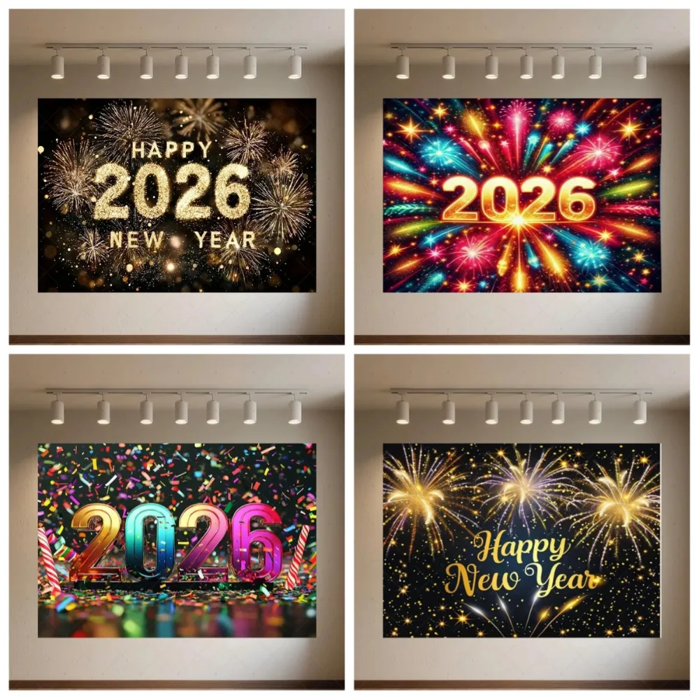 2026 السنة الجديدة تألق موضوع الطرف الديكور خلفية بالون ذهبي السنة الجديدة الأسرة حفلة التصوير خلفية الدعائم #1