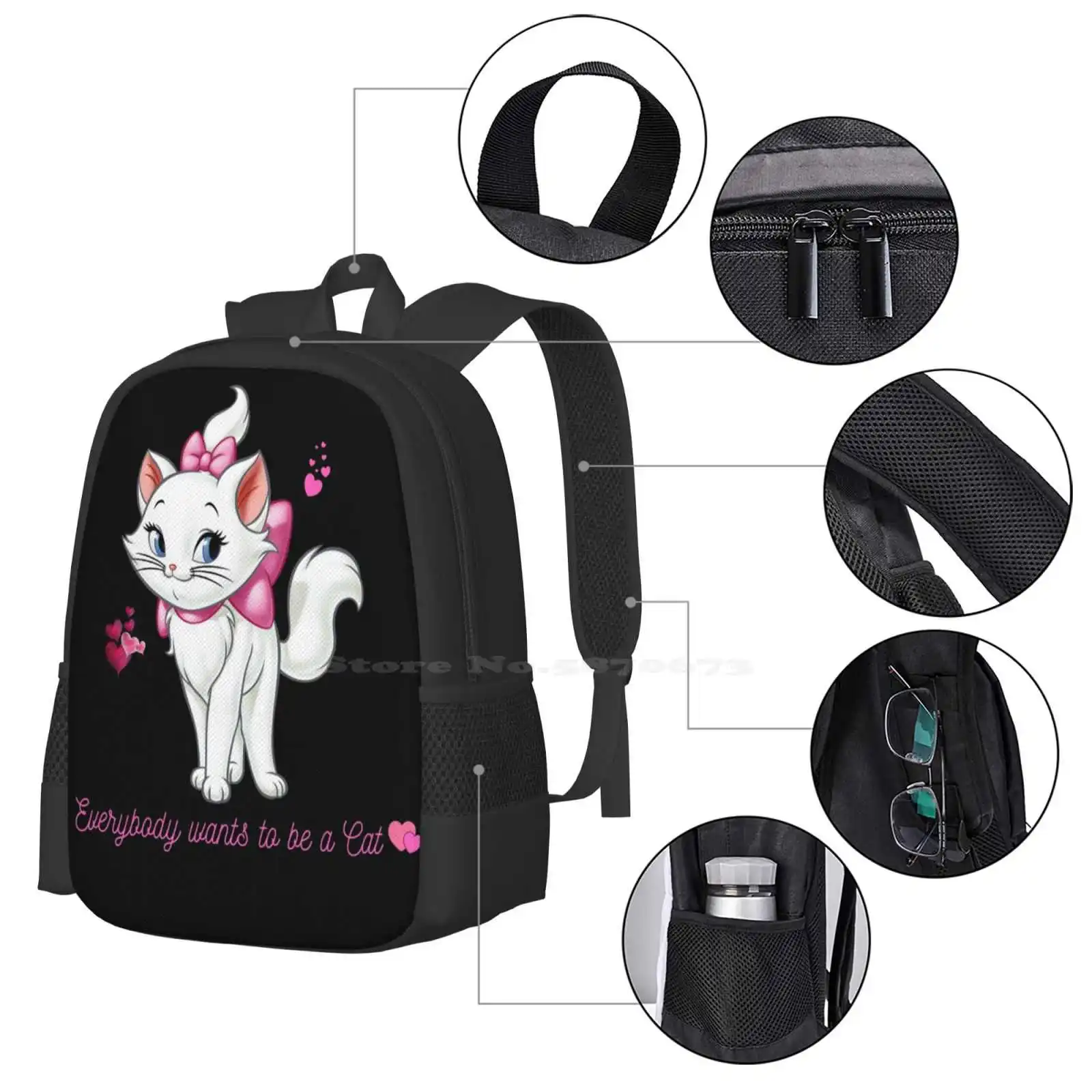 Marie Cat-Everybody Wants To Be A Cat School Bags For Teenage Girls Laptop Travel Bags Aristocrat Aristocats Marie Kittens