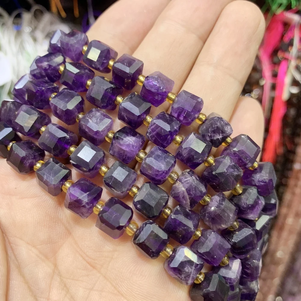 Natural 6-8mm Faceted Square amethyst agate Aquamarine Loose Spacer Beads for Jewelry DIY Earrings Necklace Bracelet  Making