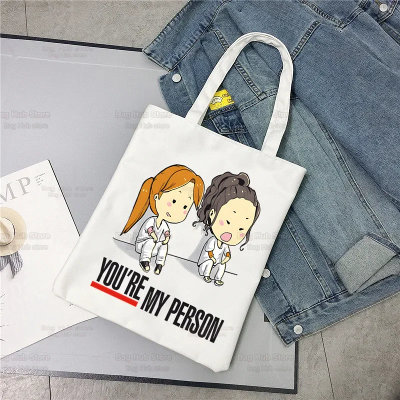 Greys Anatomy You're My Person Heart Canvas Shoulder Tote Bag Women Handbags Eco Reusable Shopping Bag Vintage Ulzzang Bags