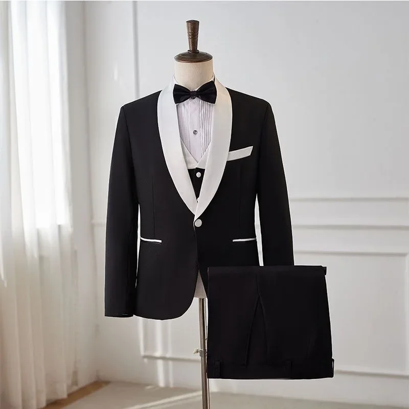 

Z163Western style groom host men's black suit