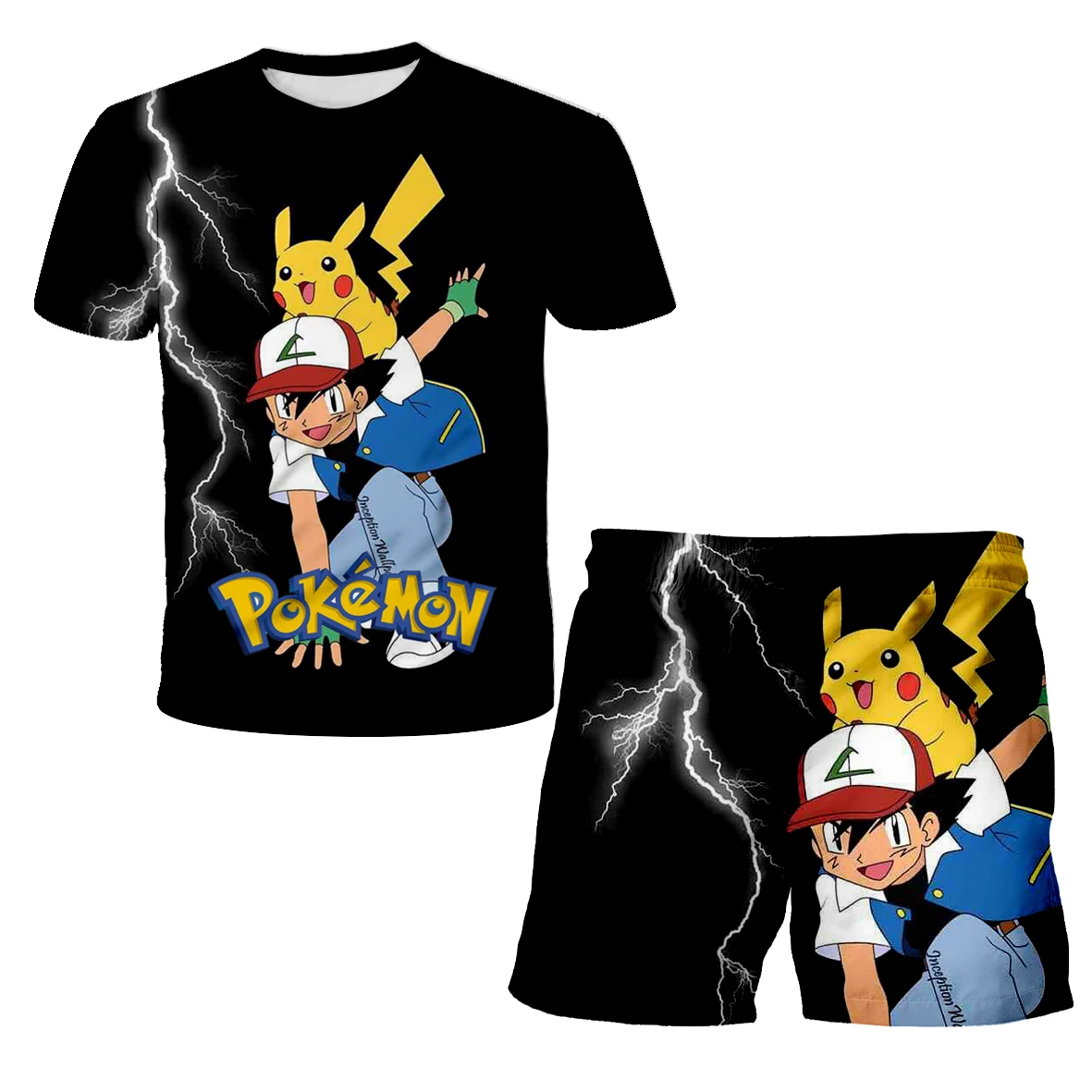 

Cartoon Animation Elf Pok É Mon Pikachu Children's T-shirt Set 3D Digital Printing Children's Short Sleeve Set