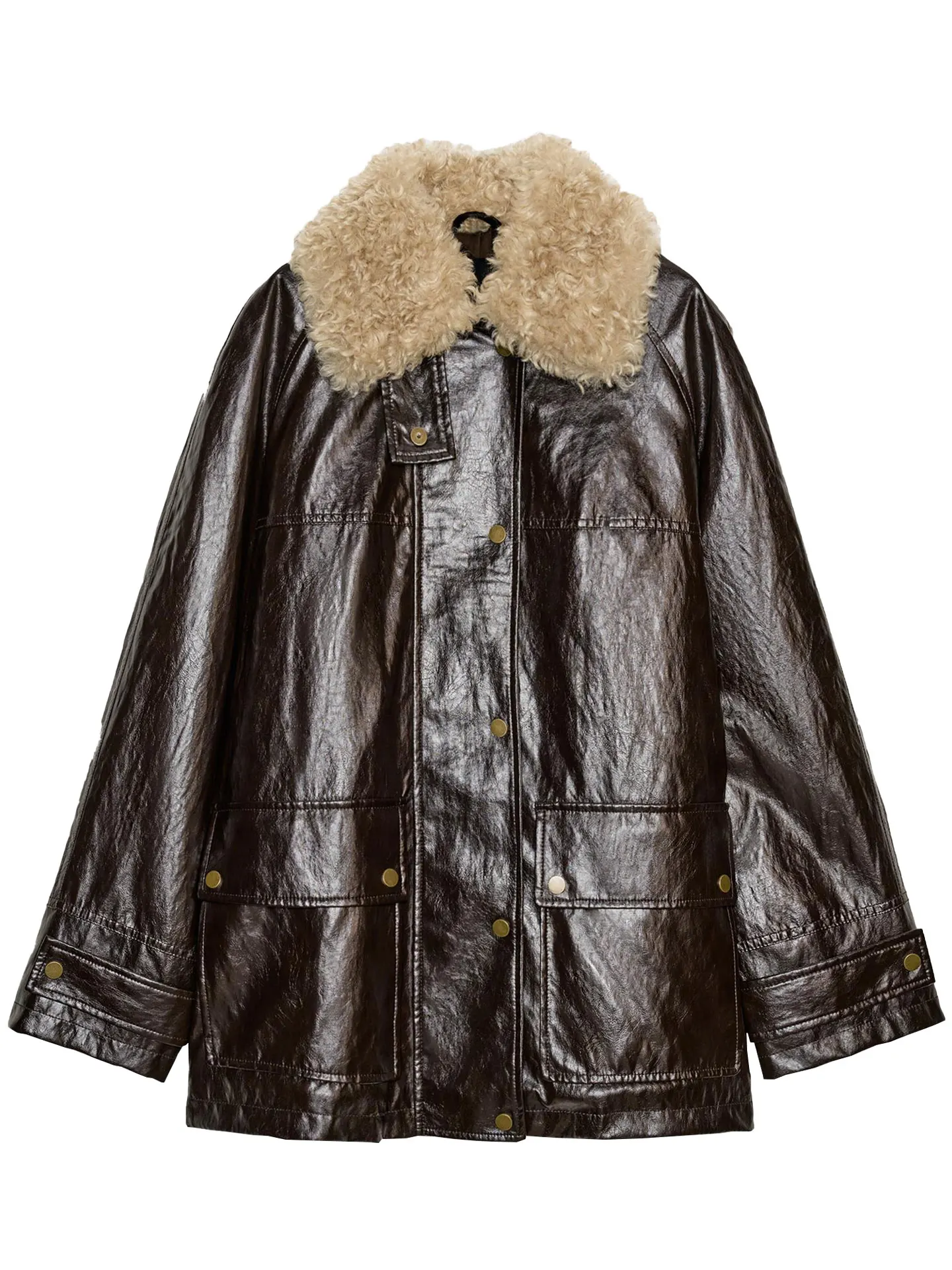 2026年春 レディース 多用途襟付きコート フェイクファー風 アメリカンレトロ スタイリッシュ カジュアル ティエンデッド ロングスリーブ ジッパー開閉