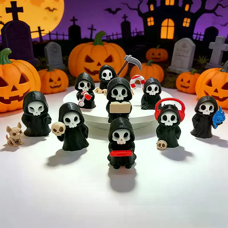 Gothic Grim Reaper Figurines Cute Skeleton Desk Decor Statue Spooky Small Halloween Ornament Gift