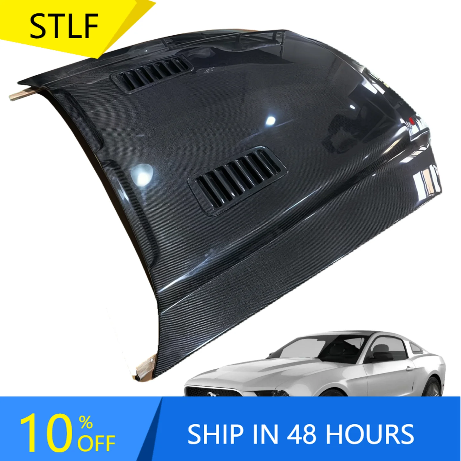 

STLFWholesale New Condition Carbon Fiber Hood for2009-2013for Fords Fifth Generation Mustang GT500Modified Open Hole Engine Hood