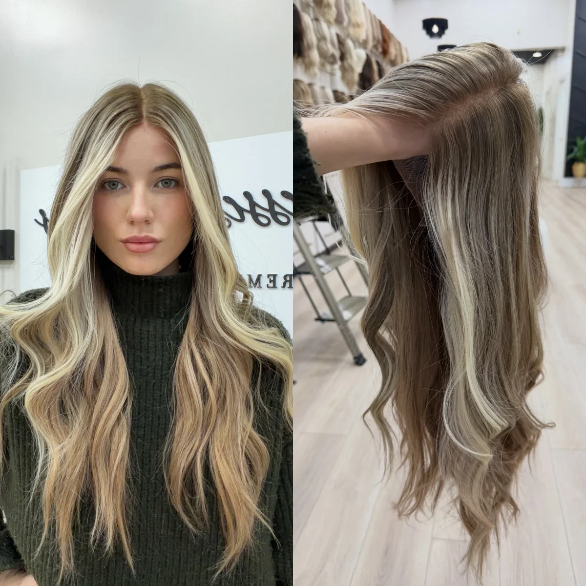 28 Inches Golden-Brown Mixed Hair Wig Middle Parting Long Length Loose Wave High Quality Brunette Fibre Daily Part Wig Female
