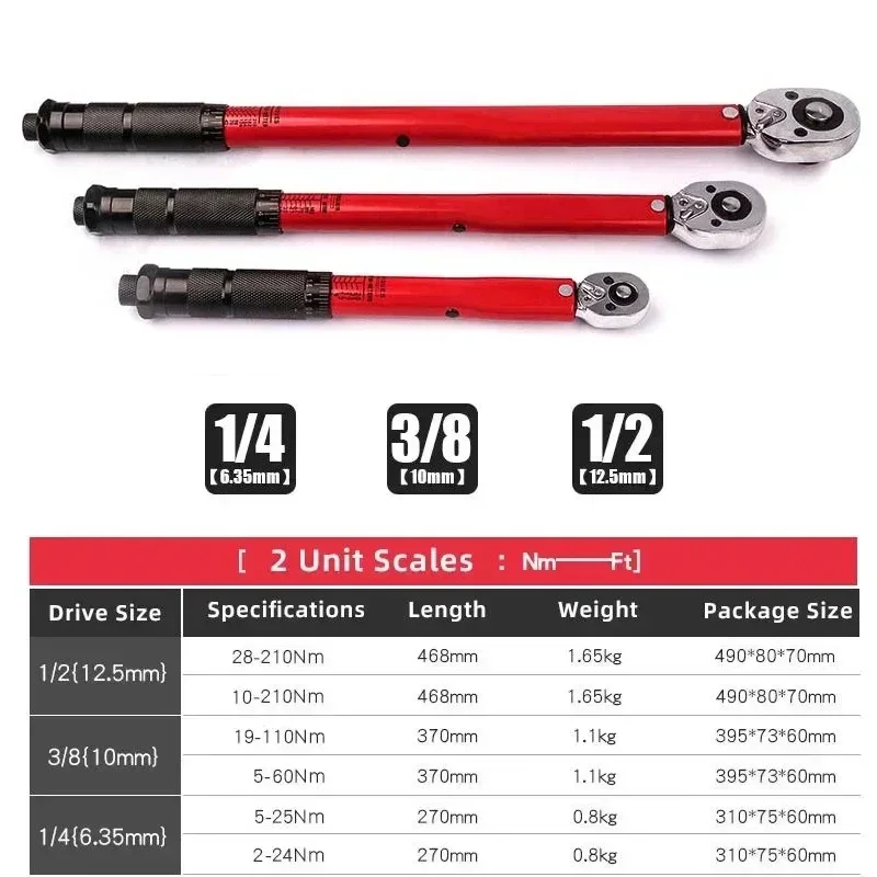 5-110N.m Torque Wrench  3/8 Precise Reversible Ratchet Torques Key Professional Bicycle Motorcycle Car Automotive Tool