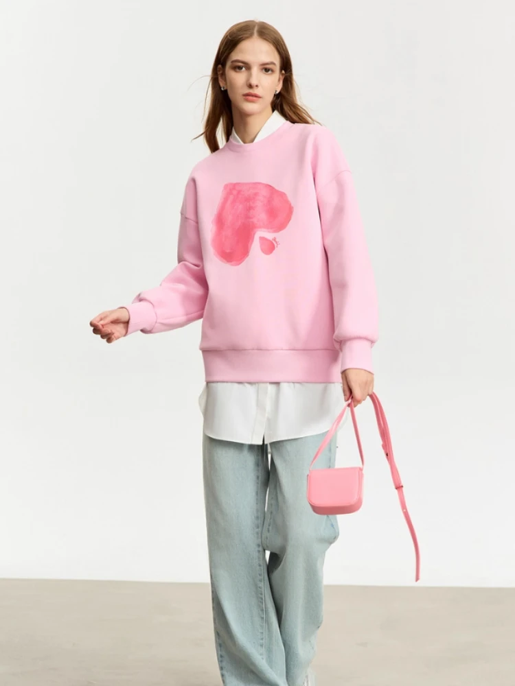 AMII بلوزات الحد الأدنى للمرأة 2025 شتاء جديد س الرقبة طباعة عادية فضفاض البلوز كم طويل عادية محبوك 12344134