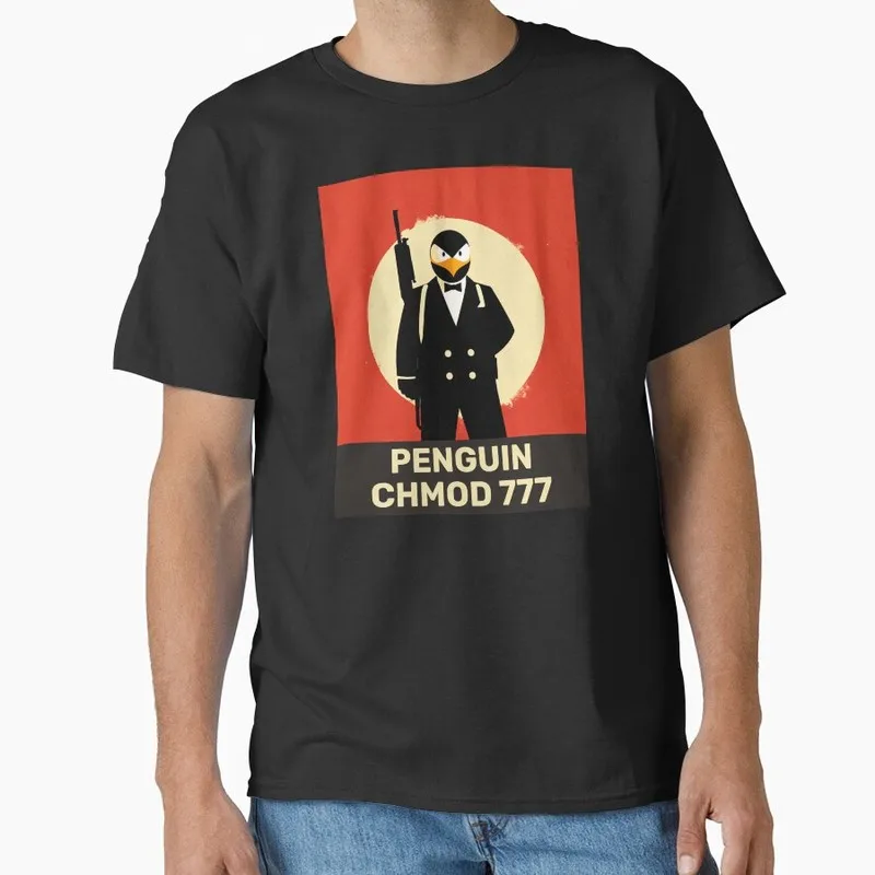 Penguin chmod 777 Linux Operating System Graphic T‑Shirt Short Sleeve Tees Geek IT Developer Fan Gift Streetwear S-6XL