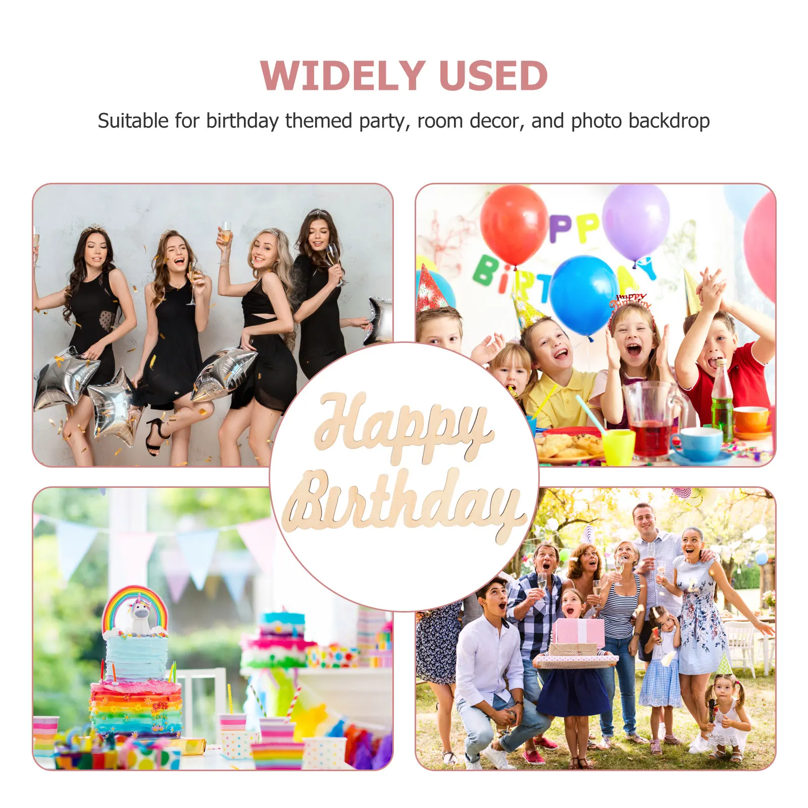 

Happy Birthday Wooden Ornament Wall Sticker Decor Signs Party Room Photo Backdrop Reusable Easy Install Birthday Themed Plaque