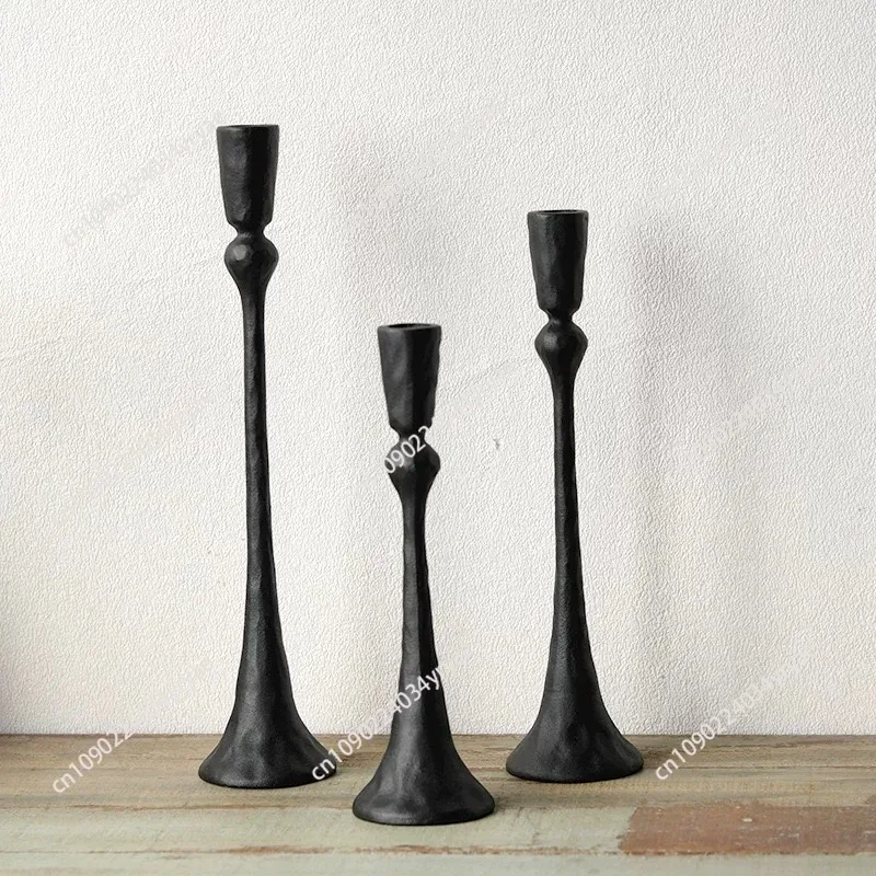 American retro gold cast iron candle holder set three combinations home decoration ornament fireplace candle holder hand-forged