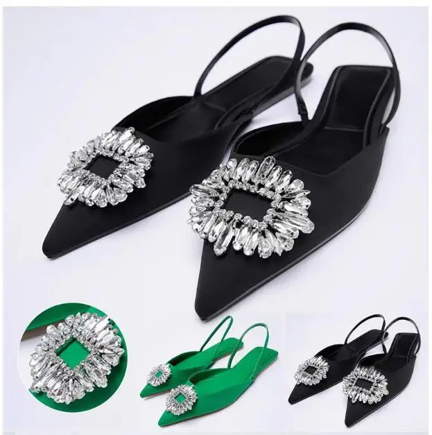 

Summer New Water Diamond Style Wedding Shoes Pointed Flat Sandals Fairy Single Shoes