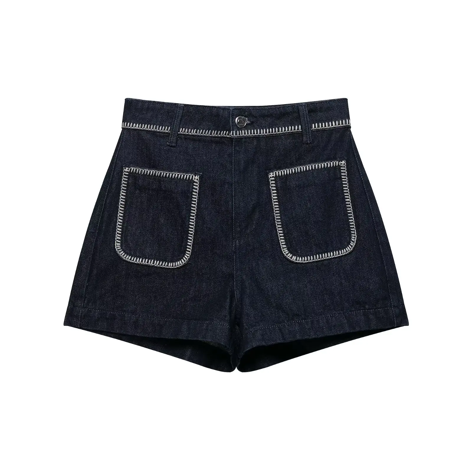 

Women's New Fashion Embroidery Thread Decoration Casual Versatile Cowboy Shorts Retro High Waist Zipper Women's Shorts