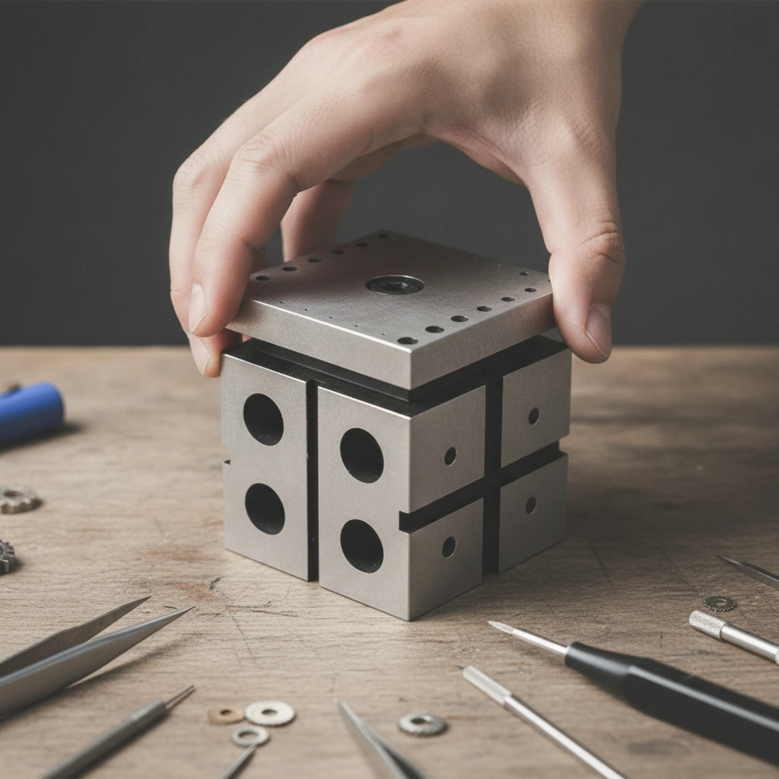 Steel Bench Block with Holes Hardened Watch Repair Block Polished Compact for Watchmakers