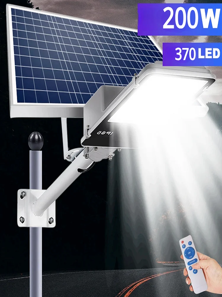 200 W leistungsstarke Solar-Straßenlaterne für den Außenbereich, Aluminium, Solar-Straßenlaterne, Garten-Sonnenlicht, Fernbedienung, wasserdichtes Solarlicht
