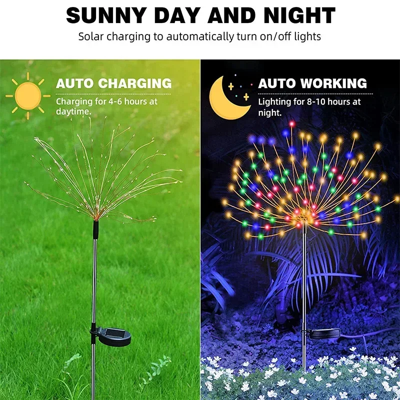 1/2Pcs Solar LED Firework Fairy Light Outdoor Garden Decoration Lawn Pathway Light For Patio Yard Party Christmas Wedding