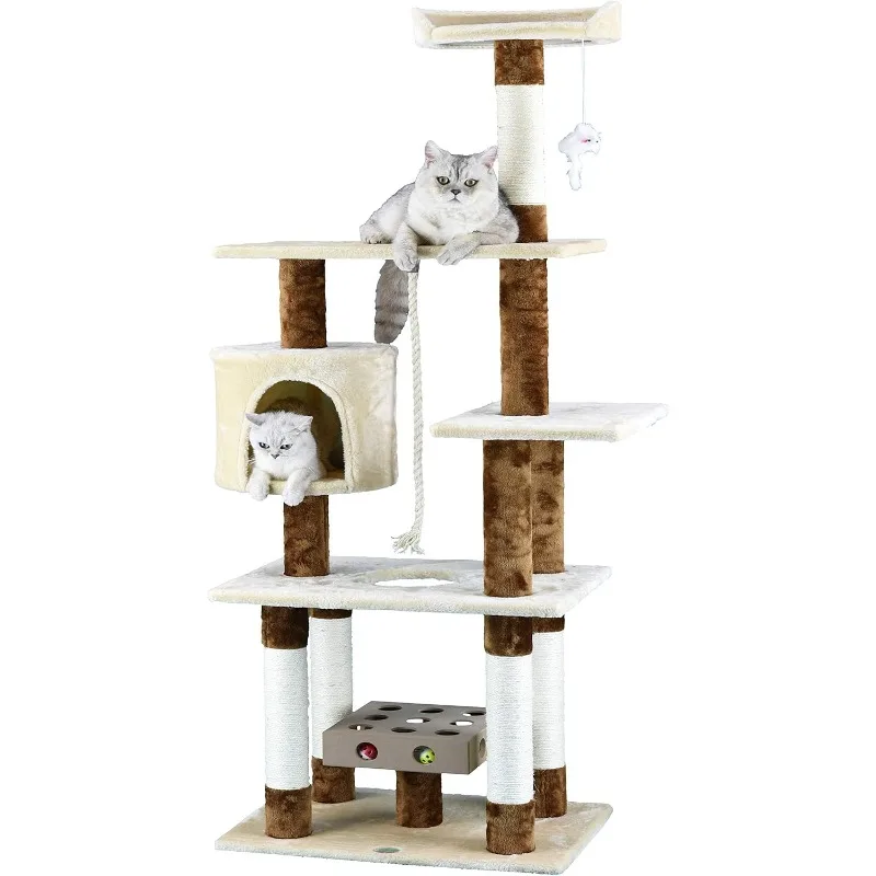 

Club 67" IQ Busy Box Cat Tree Kitty Scratcher Kitten Condo Tower House Furniture with Hanging Toy and Rope for Indoor Cats