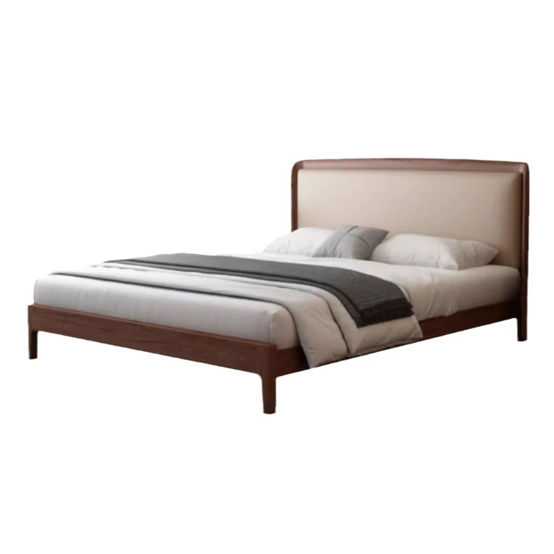

North American black walnut bed Nordic all solid wood modern simple 1.5m 1.8 double bedroom leather soft bag
