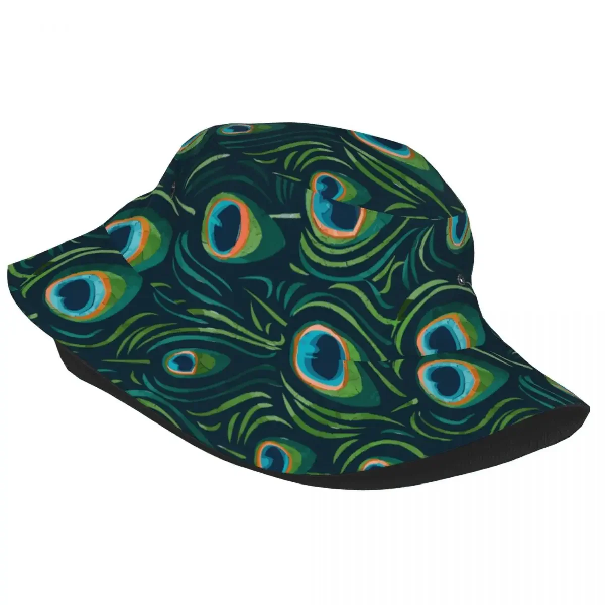 Summer Beach Vacation Watercolor Peacock Feather Bucket Hat Streetwear Sun Hats Panamka Lightweight Fishing Fisherman Caps