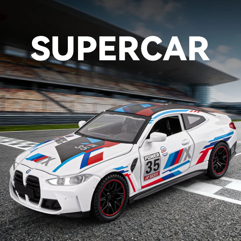 Simulated 1:32 BMW M4 Alloy Car Model Children's Sound and Light Pull-Back Alloy Toy Vehicle Collection Miniature Voiture