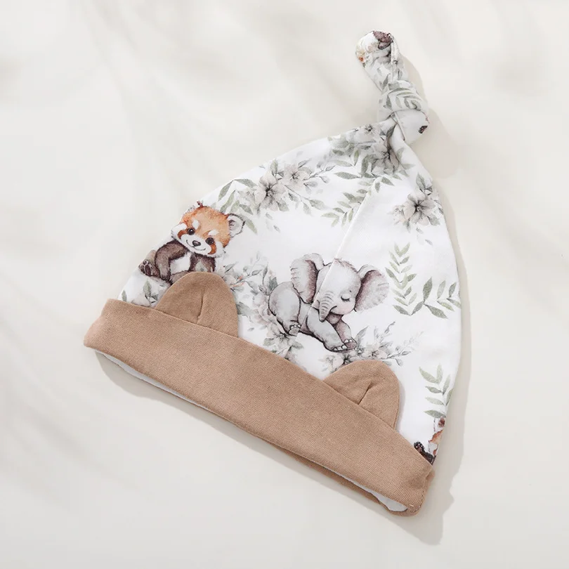 Cute Newborn Turban Hat Cartoon Animal Print Baby Fetal Cap Spring Autumn Cotton Kids Beani,For infants aged 1–3 months