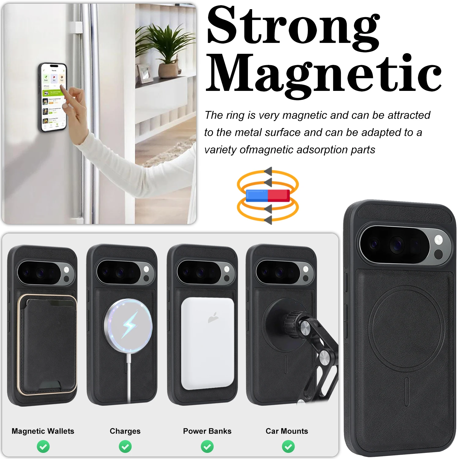 Luxury Magnetic PU Leather Phone Case for Google Pixel 11 10 10Pro 10A 9 9Pro 9A 8 8Pro 8A Pro XL ProXL Wireless Charging Cover view 3