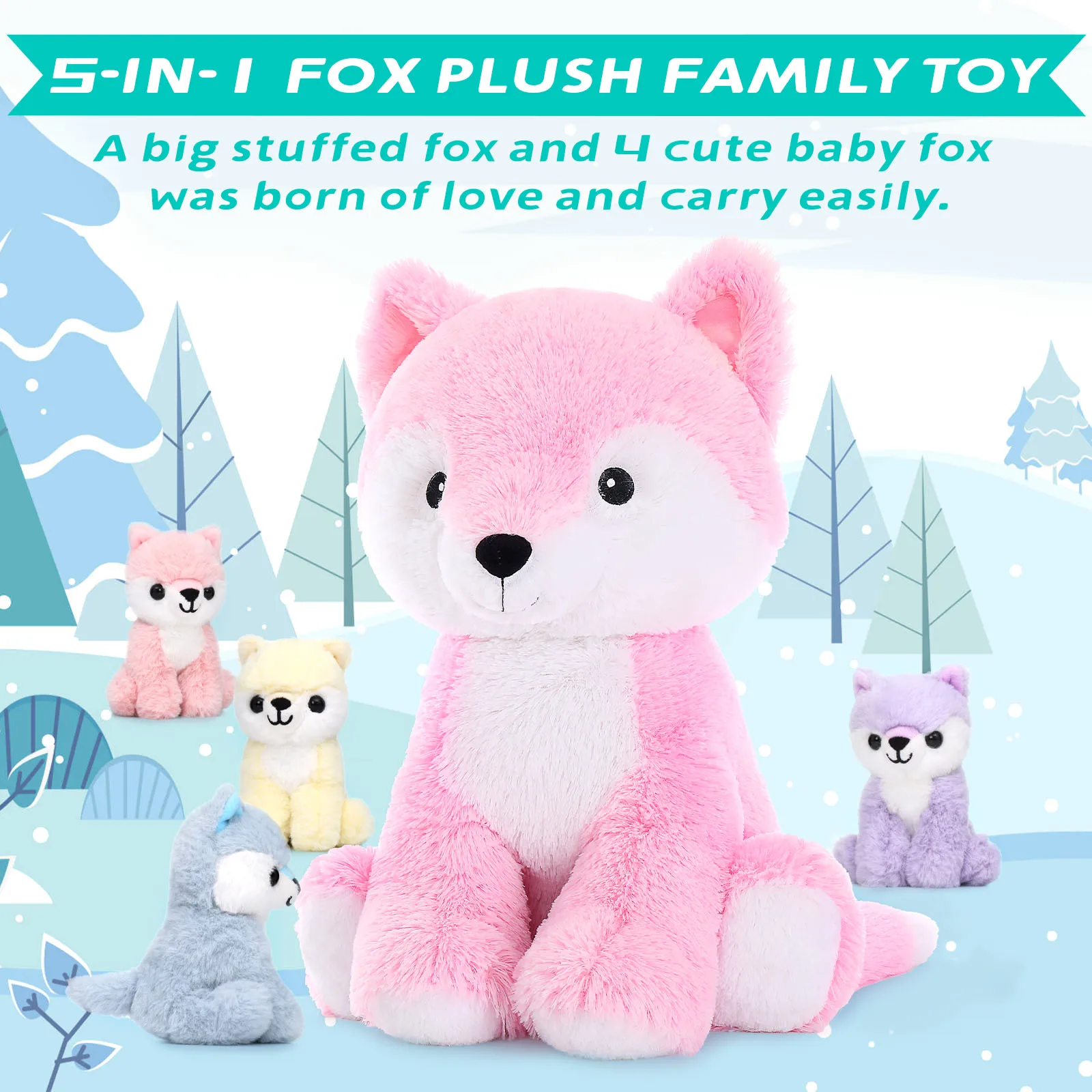 MorisMos renard animaux en peluche avec bébé à l'intérieur, doux 19 pouces peluche renard jouets maman et bébés ensemble, cadeau pour femmes, filles,