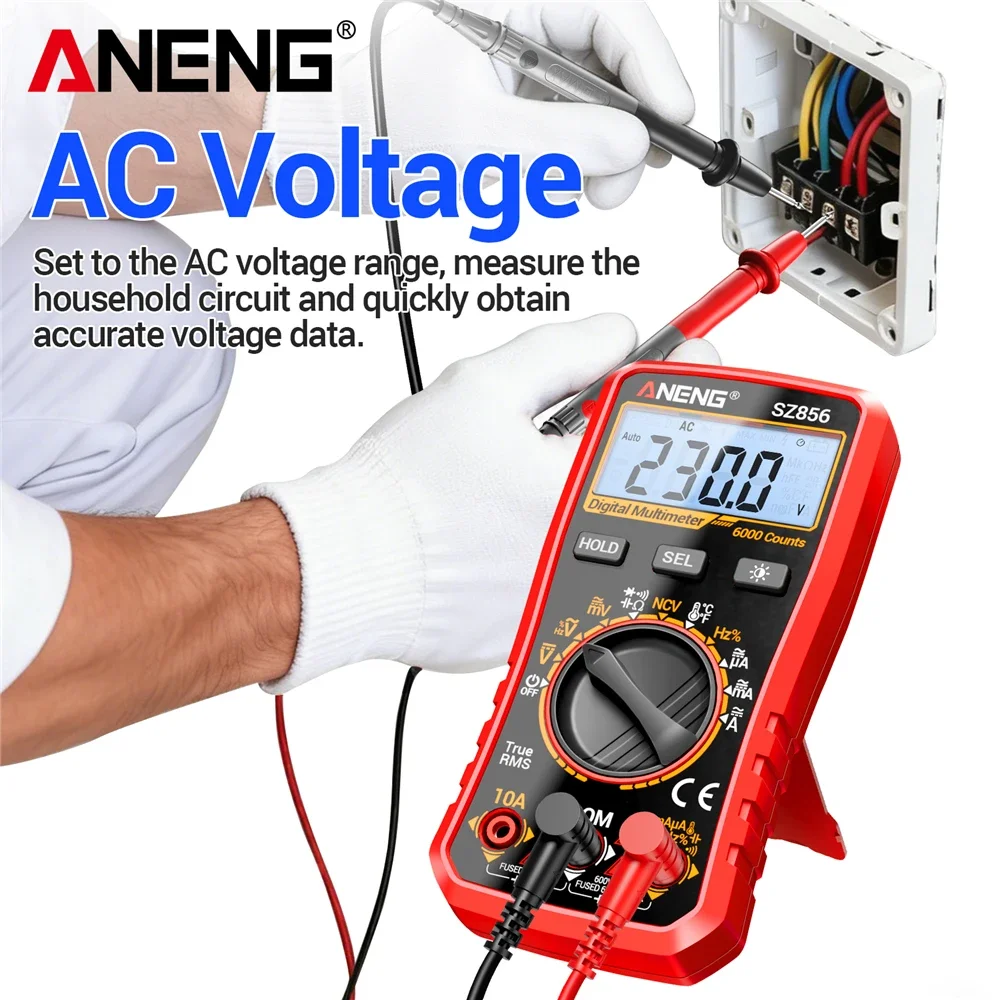 ANENG SZ856 Digital Multimeter 6000 Counts Anti-burn AC/DC Voltage Current Tester NCV Capacitance Temperature Meter Electrician