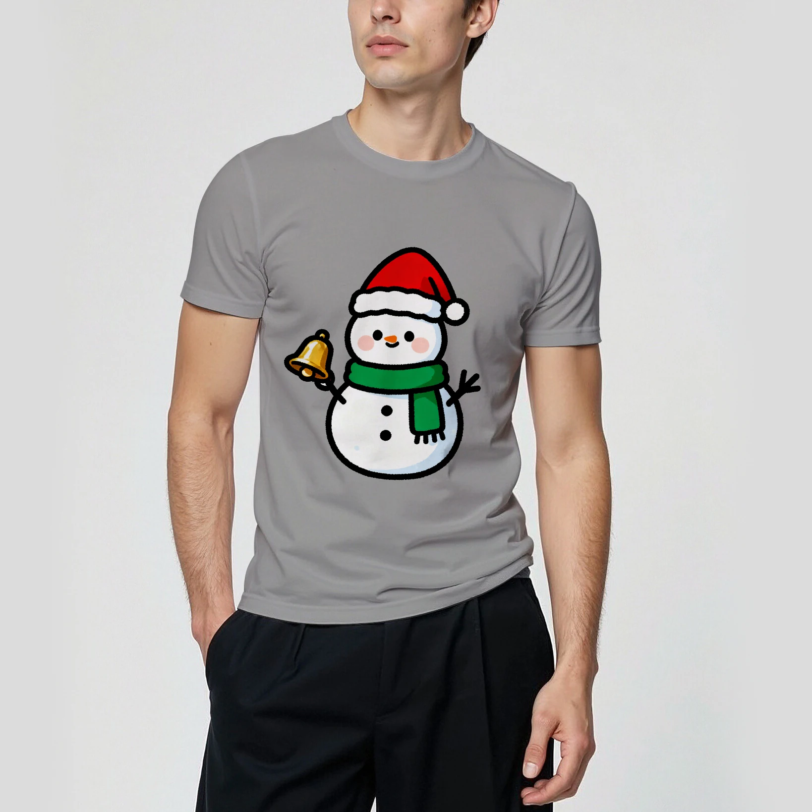 تيشيرت رجالي صيفي بأكمام قصيرة بتصميم نمط رجل الثلج، عصري وبسيط، كاجوال وملابس يومية