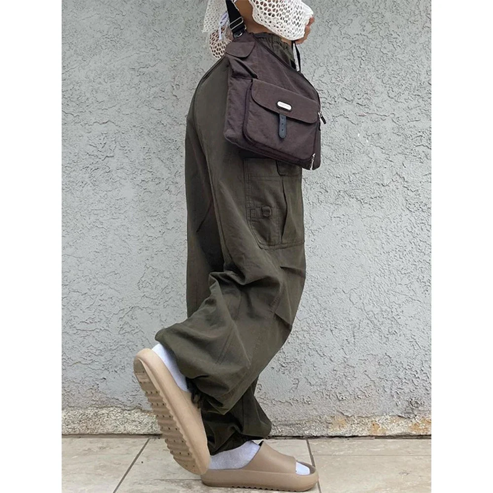 2024 Drawstring Baggy Y2K Cargo Pants Women Low Waist Sweatpant Trousers Vintage Street Pockets Wide Leg Joggers Pant