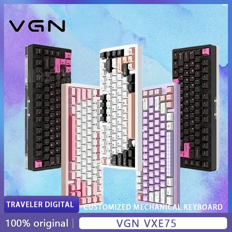 

Vgn Vxe75 Mechanical Keyboard Bluetooth 2.4G USB Wireless Tri-Mode RGB Backlit Hot-Swap CNC E-sports Gamer PC Gaming Keyboards