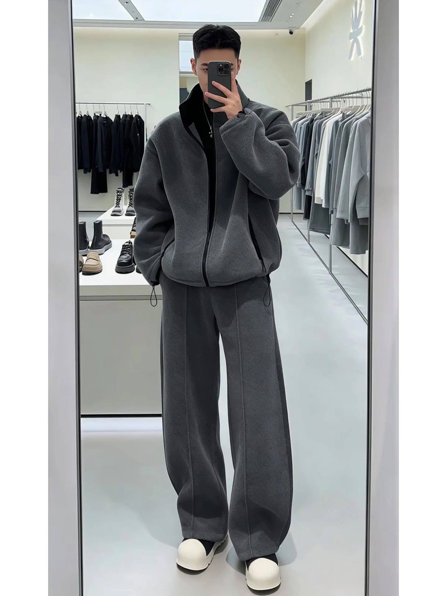 

Cool Haome Men's Fce Sweatirt Pants Set Autumn Winter Heavyweight Casual Faion Two-piece Set Teenage Boy Faion