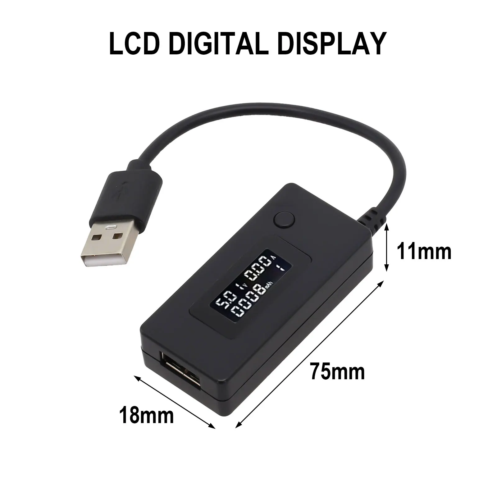 Power Capacity Tester Current Voltmeter USB Tester 4-30V/50mA~3000mA Data Saving Function Electrical Accessory