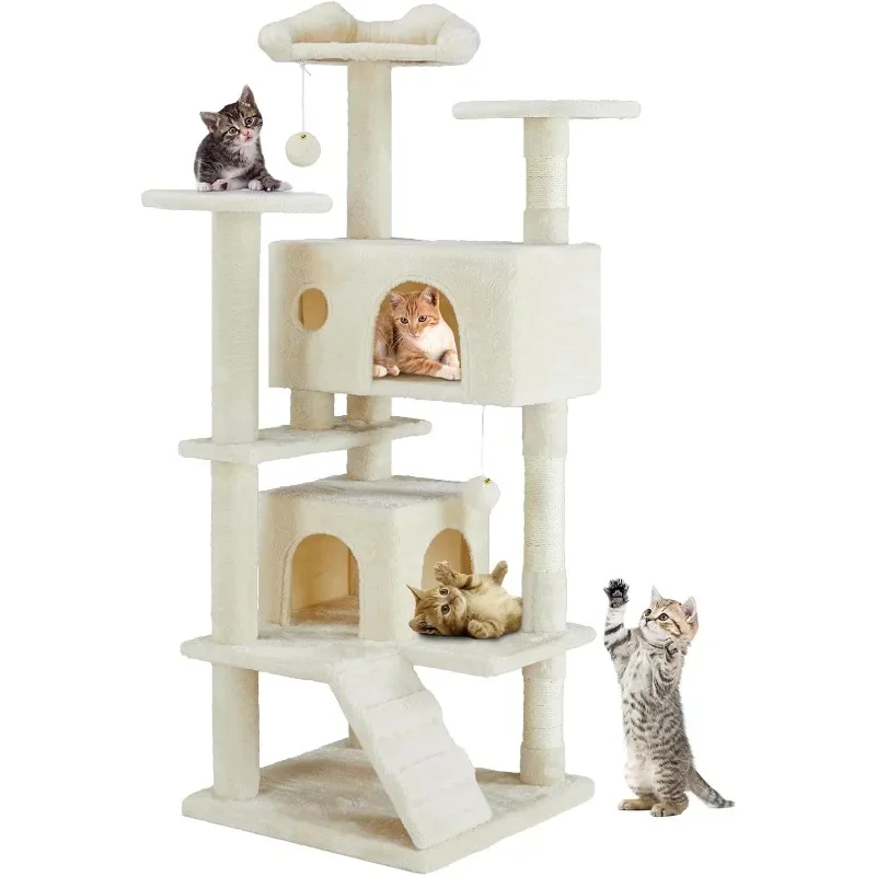 

54 Inches Cat Tree Tower Condo Furniture, Cat Tower for Indoor Cats, Cozy Hammock and Sisal Scratching Posts