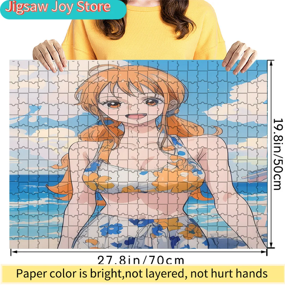 

One Piece Nami Floral Bikini Beach Scene Art Paper Jigsaw Puzzle, Orange-Haired Navigator Anime Character, Collectible Gift for