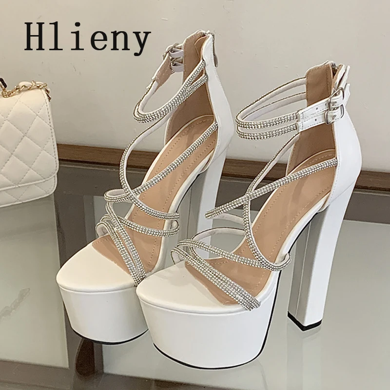 

Hlieny/летние пикантные женские сандалии на платформе с узкими ремешками и кристаллами, модные туфли на высоком каблуке с открытым носком, банкетная обувь для вечеринок, Sandalias De Mujer