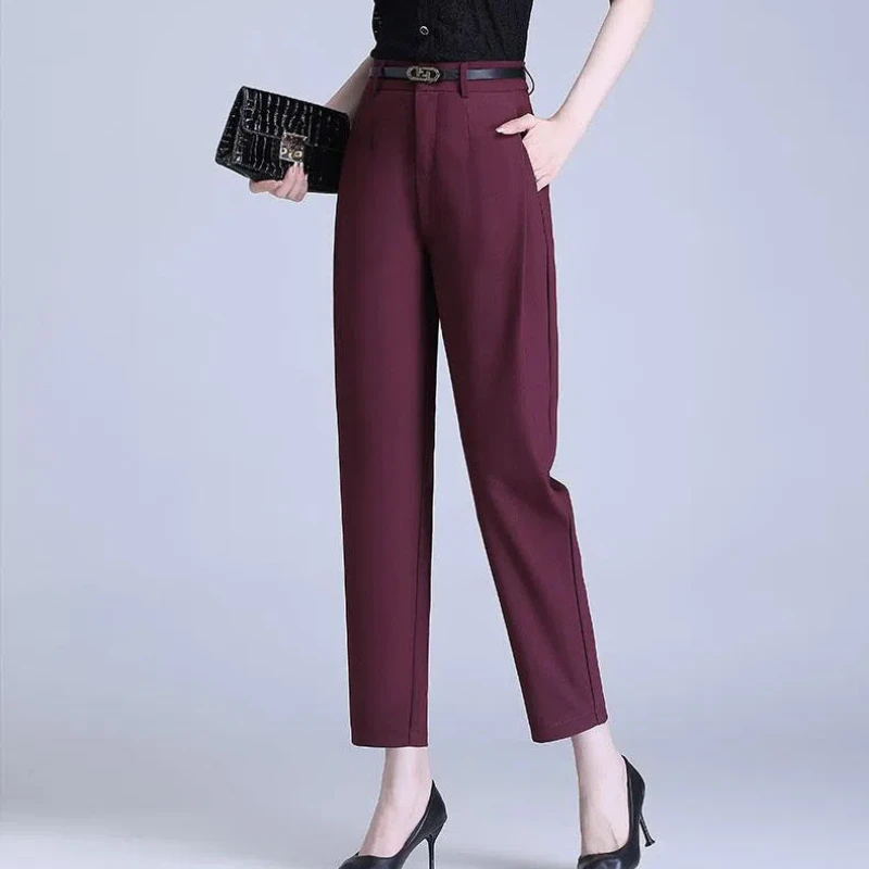 

Spring Autumn Women's Clothing Solid Color Button Zipper High Waist Pockets Trousers Trouser Suits Straight Commute Pants