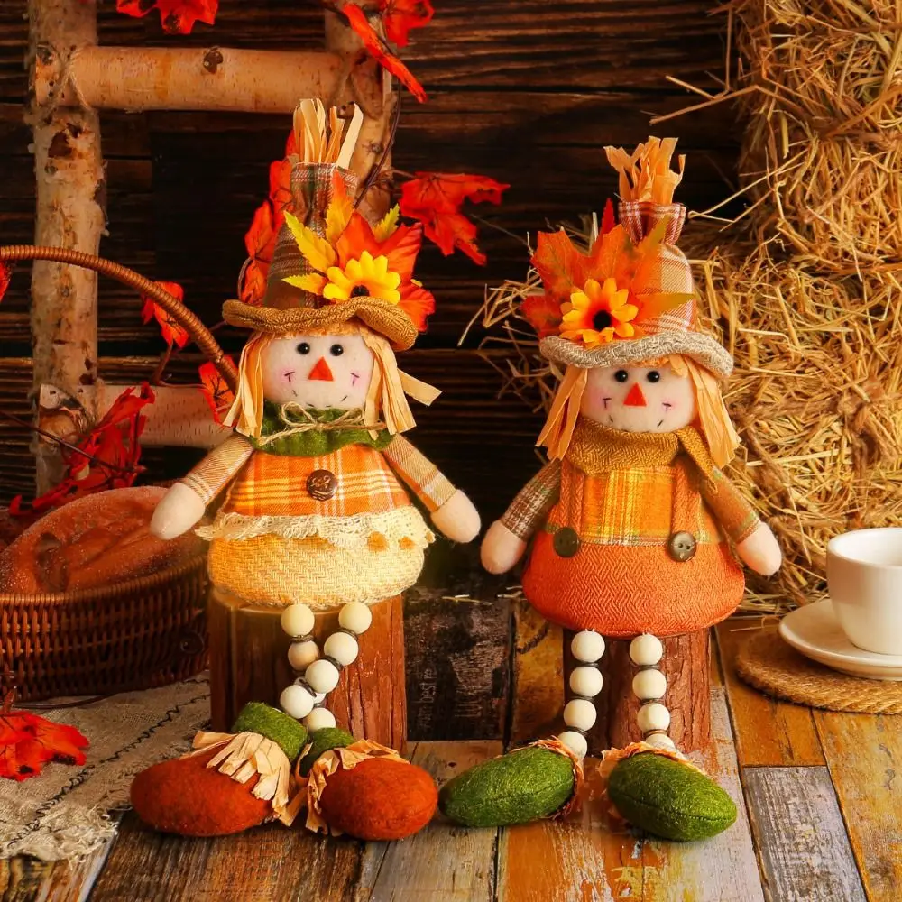 Scarecrow Doll Thanksgiving Scarecrow Dwarf Dolls Straw Hat Long Legs Sunflower Gnome Dwarf Dolls Cute Luminescence