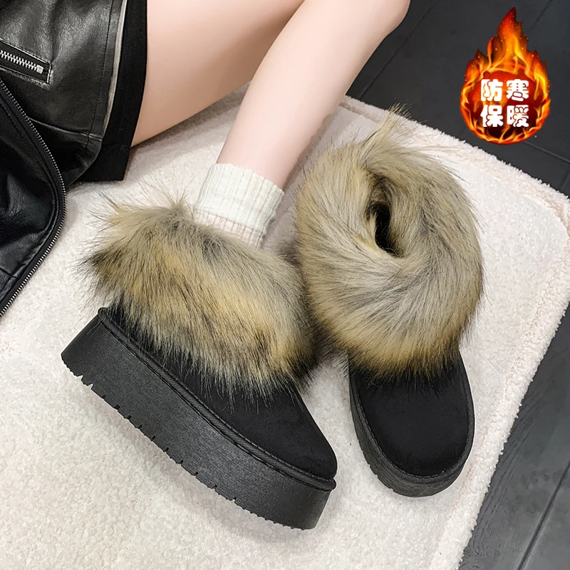 المرأة بسيطة بلون سميكة عدم الانزلاق الثلوج الأحذية الكلاسيكية عادية مهرج سميكة سوليد أحذية بوت قصيرة حجم كبير في الخريف والشتاء #4