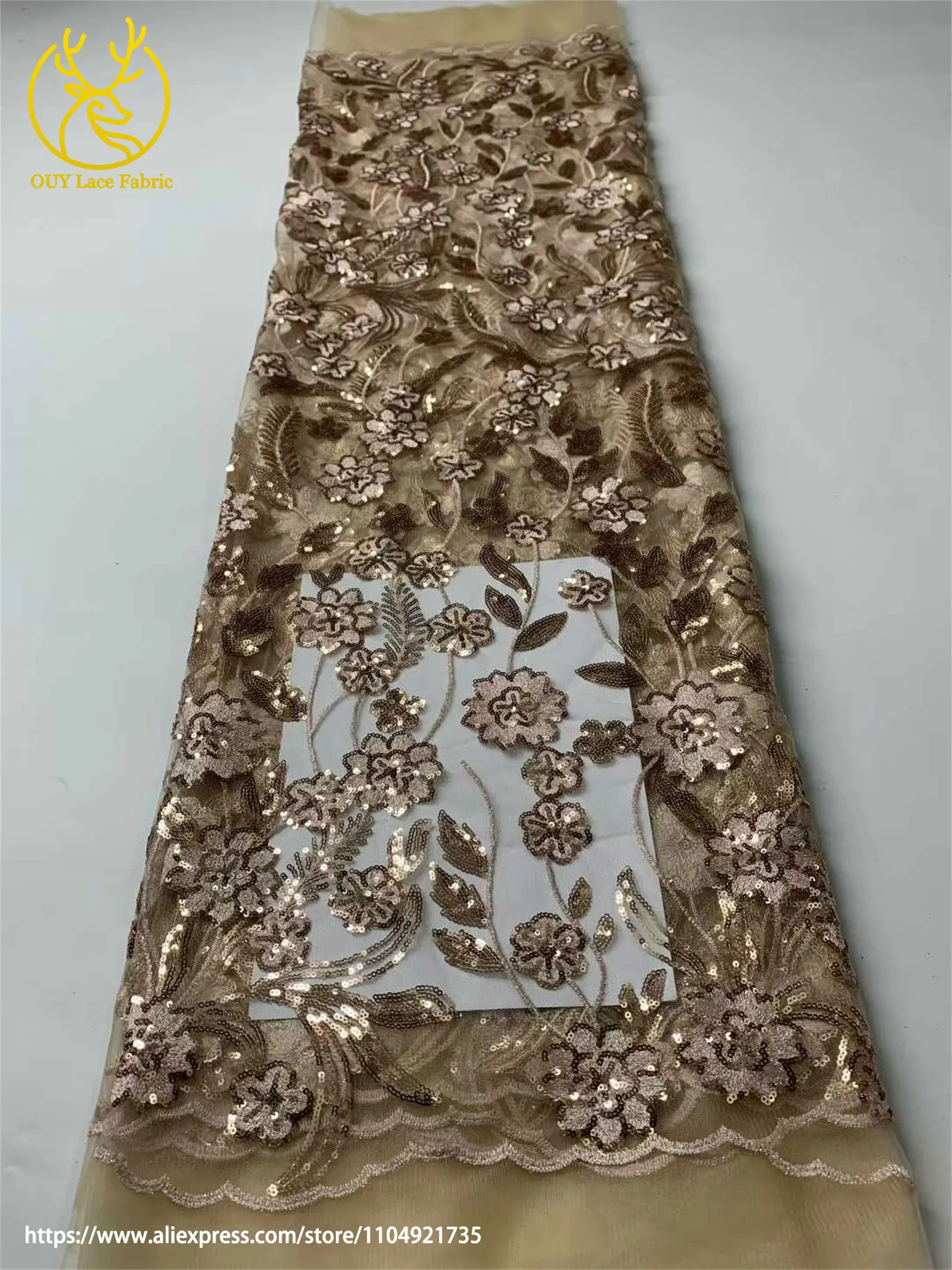 Afrikanische Pailletten Stickerei Spitze Stoff Hohe Qualität Französisch Nigerian Pailletten Tüll Spitze Stoff Damen Kleid Hochzeit Kleid Nähen – Detail 13