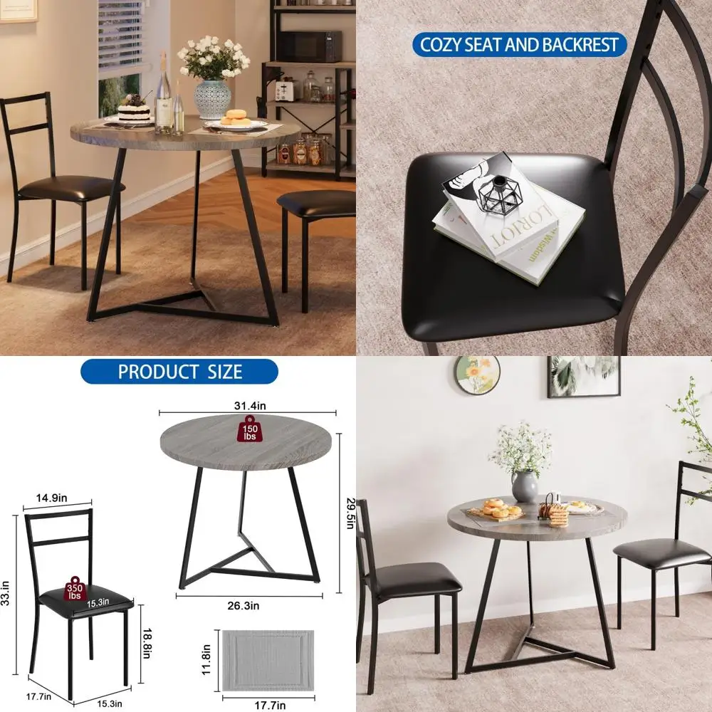 طقم طعام دائري مدمج لشخصين مع كراسي منجدة مثالية للشقق وإطارات الإفطار
