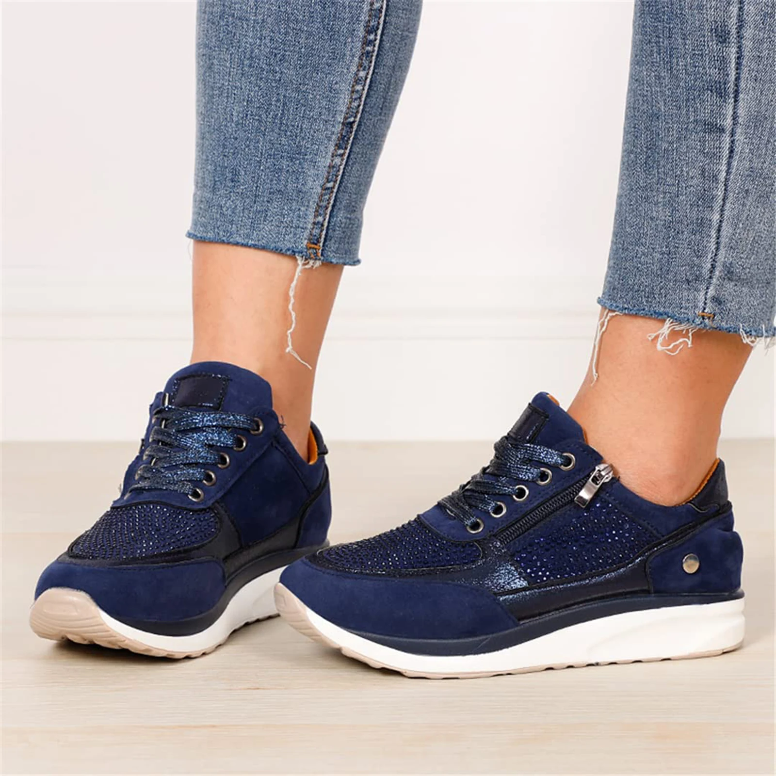 

Women Sneaker Autumn Lace Up Vulcanized Shoes Woman Casual Platform Female Sequined Cloth Shoes Ladies Flat Footwear 2025