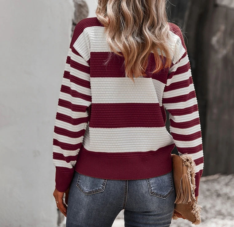 Fashionable New Long Sleeved Top with Striped Patchwork Sweater Fashionable and Trendy Top Warm and Comfortable for Women