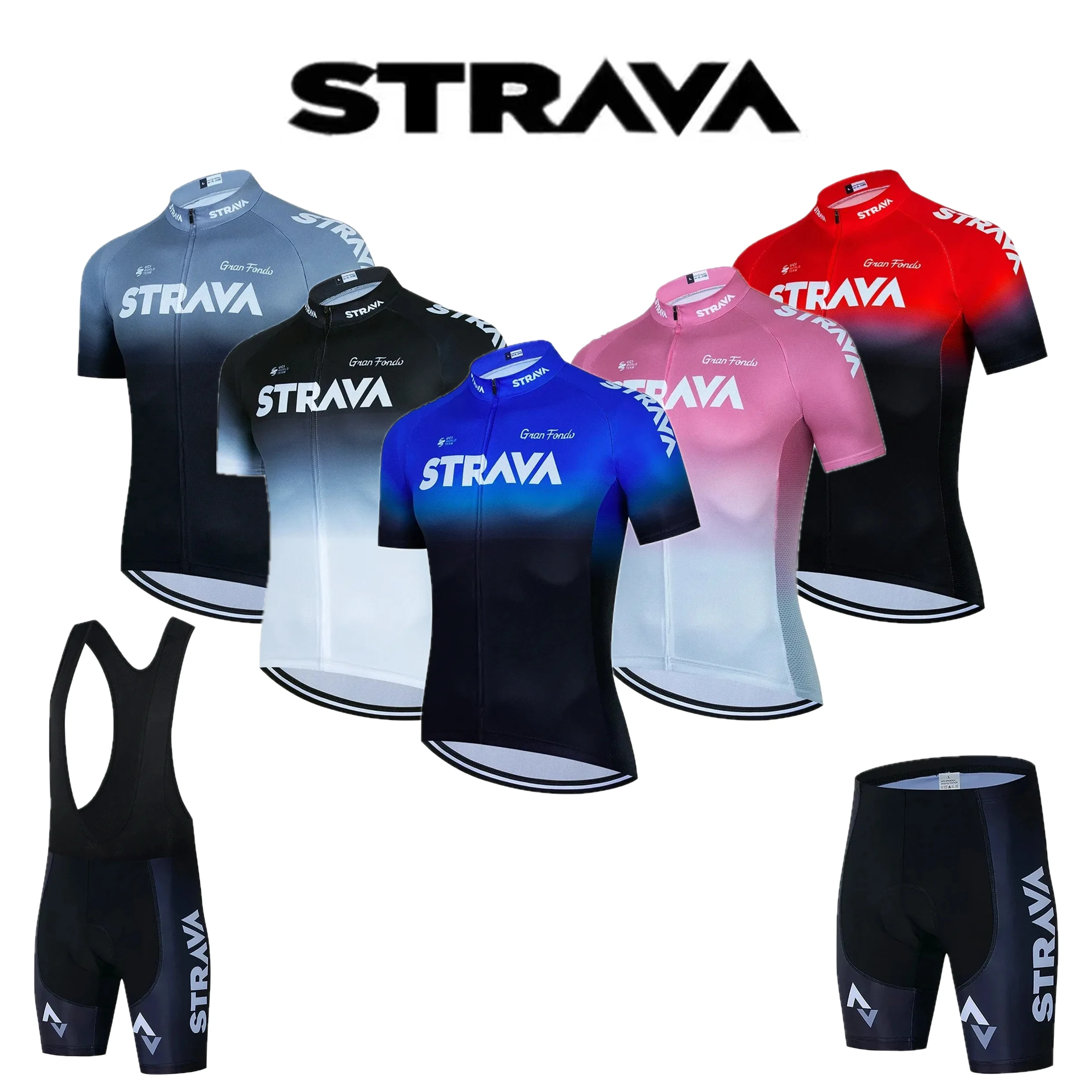 

2024 Strava Cycling Jersey Set Summer Short Sleeve Breathable Men's MTB Bike Cycling Clothing Uniform Suit