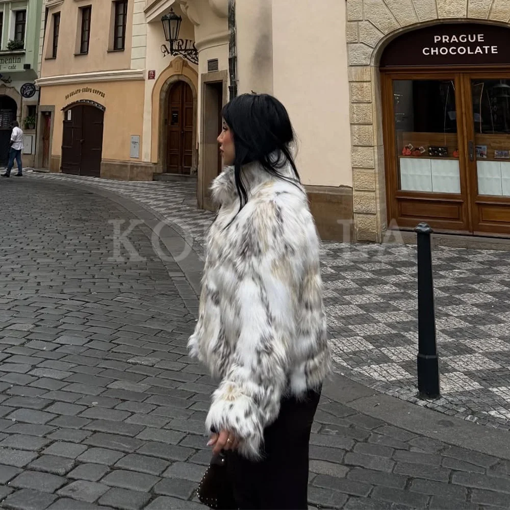 KONDALA 2025 осень-зима уличная одежда из искусственного меха женские куртки модные элегантные теплые прямые шикарные женские пальто с круглым вырезом